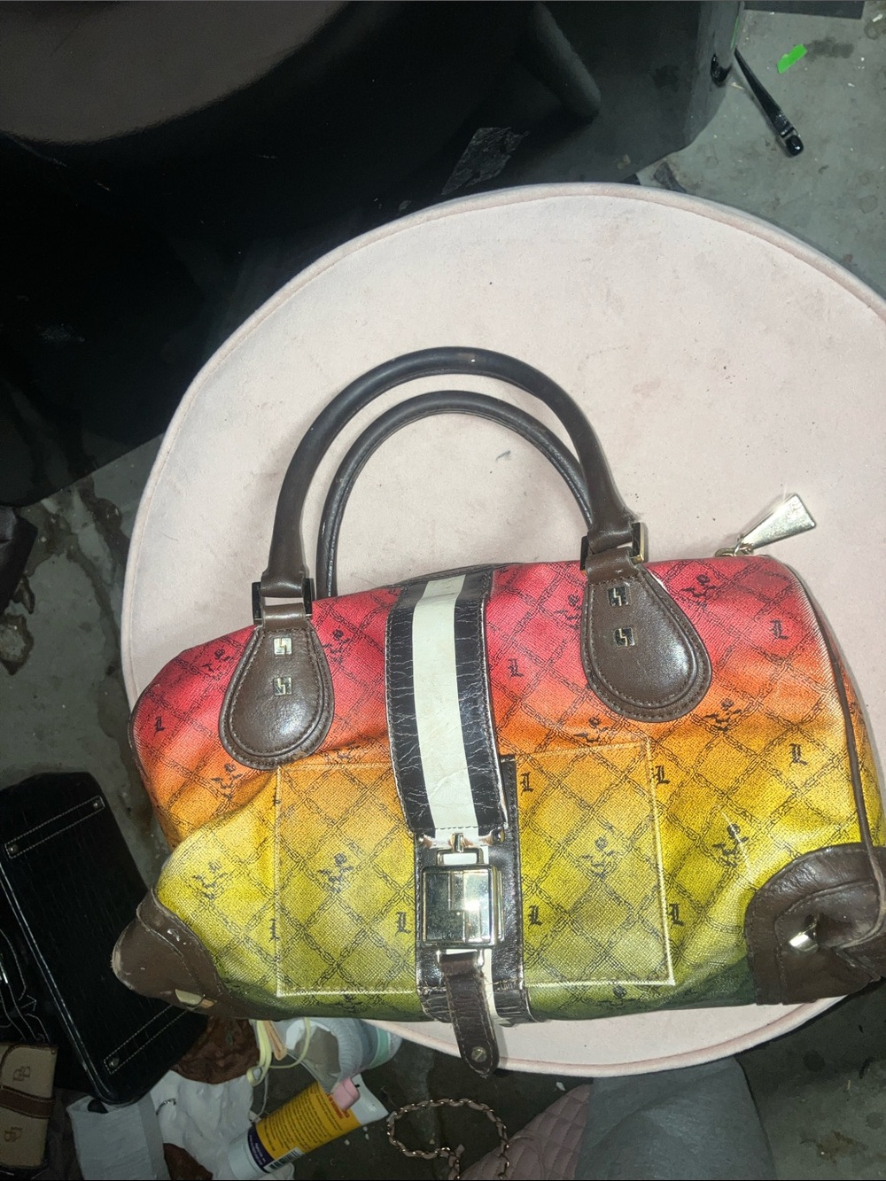 L.a.m.b Gradient Multicolor Satchel Bag with Brown Trim